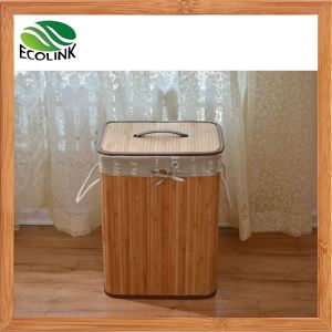 Kokoontaitettava bambusta pyykkikorin haitata kannella ja Liner