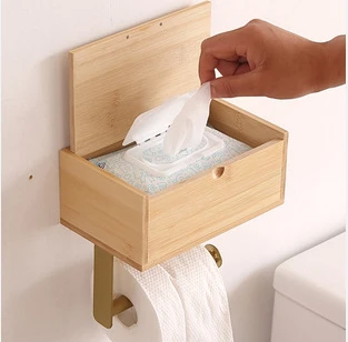Toilet Roll Holder With Shelf And Storage Bamboo Toilet Wall Holder With Wipe Holder Bathroom Toilet Roll Holder With Large Capacity