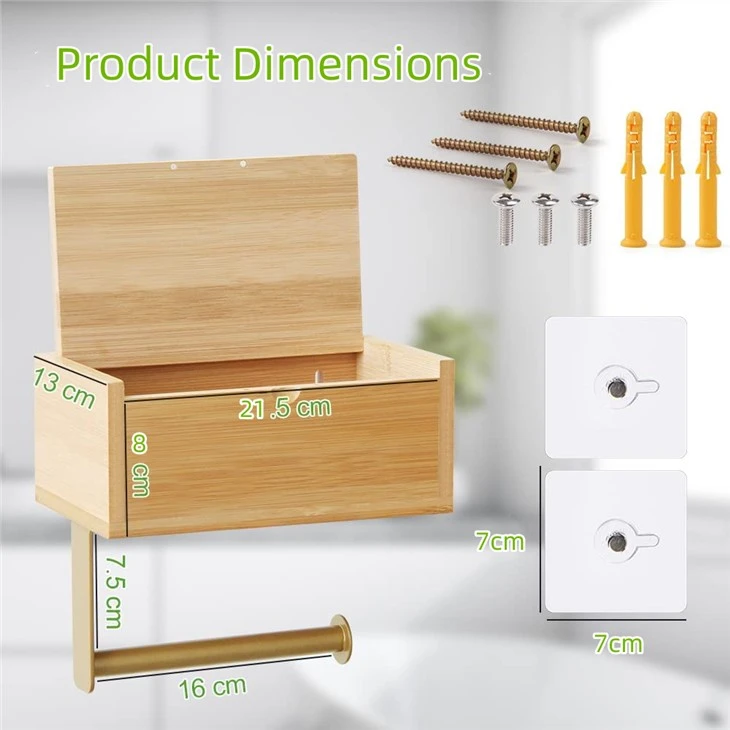 Toilet Roll Holder With Shelf And Storage Bamboo Toilet Wall Holder With Wipe Holder Bathroom Toilet Roll Holder With Large Capacity